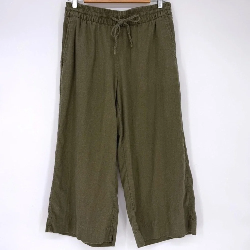 Banana Republic Womens Olive Green Linen Blend Wide Leg‎ Crop Natural Fiber S